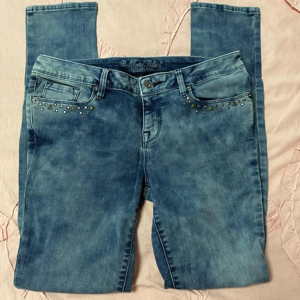 Bullhead Black 2000s Y2K Studded Pocket Low Rise Skinniest Skinny Jeans.